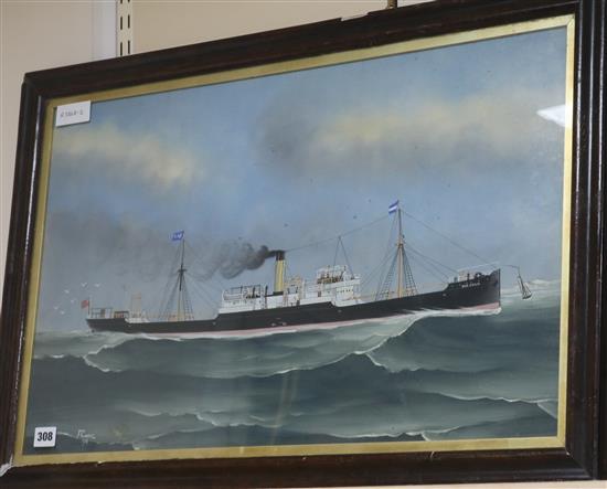 F. Carpuz Steamship Don Emilio at sea 41 x 68cm